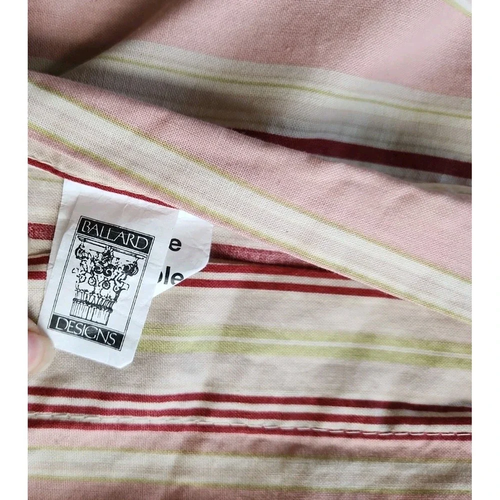 2/Ballard Designs Pink Red Lime Green Tan Striped Euro Shams Cotton Button